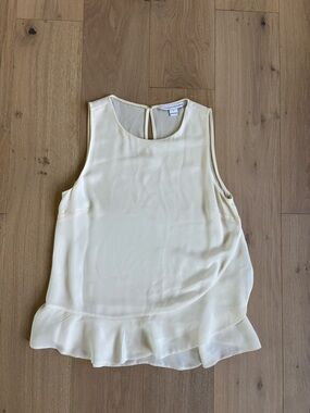 Diane Von Furstenberg Cream Sleeveless Ruffle-Hem Silk Camisole